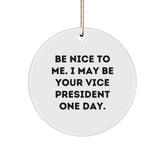 Funny Vice President Gifts from Friends and Family, Christmas Unique Ornaments for Men, Women, Coworkers, Inspirational Quotes, Be Nice To Me. I May Be Your Vice President One Day. - Image 1